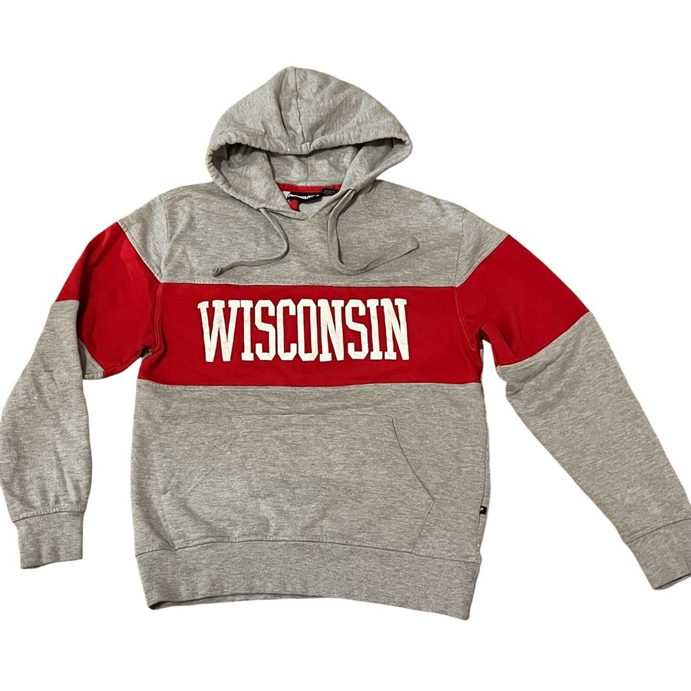 Vintage Wisconsin Badgers Hoodie Mens S Color Block Pullover Sweatshirt